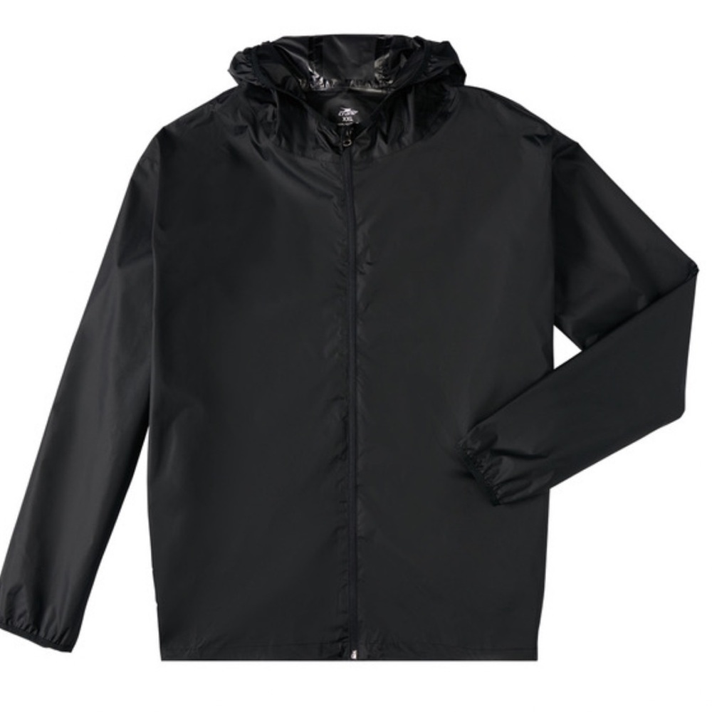 New Crane Zip Rain Jacket Men’s XX Large Black Pockets Draw Cord Hood Packable